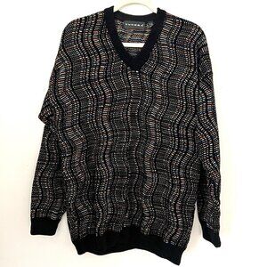 Vintage Colorful Tundra Sweater L‎ Wavy Rainbow Stained Glass Hip Hop Biggie 90s